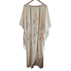 Vtg Samantha Scott 70s Kimono Dress Women Medium Silk Hand Painted Maxi Disco